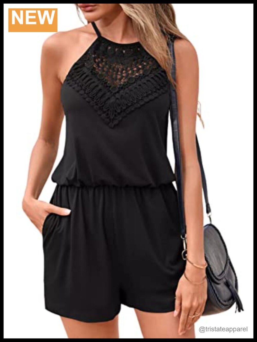 Miladusa Womens Romper Halter Neck Short Sleeveless Jumpsuit with Pockets